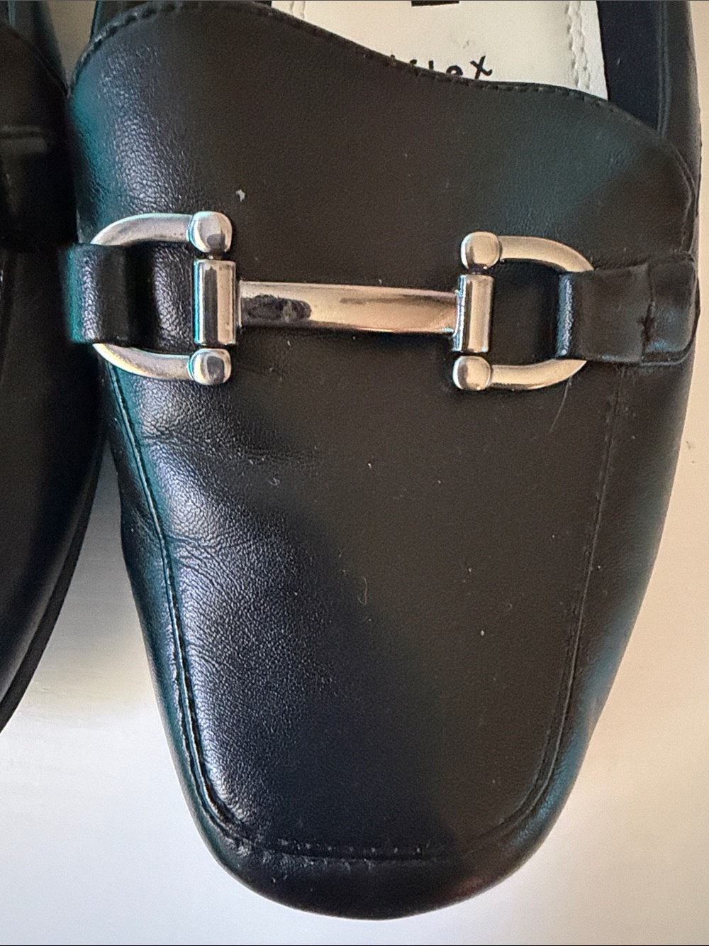 Anne Klein Black Leather Mule Loafers with Silver Buckle - Picture 4 of 10